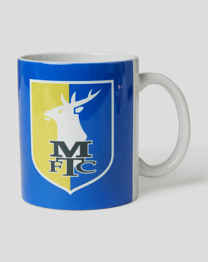 Mansfield Essential Crest Mug with blue body and crest on the front.