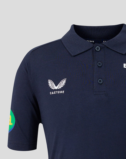 Rear view of navy Leicester Tigers Travel Polo showing a clean back and collar