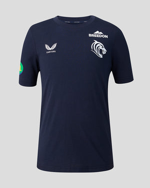 Navy Leicester Tigers 2026/27 Travel T Shirt with Breedon and Castore logos and tiger crest
