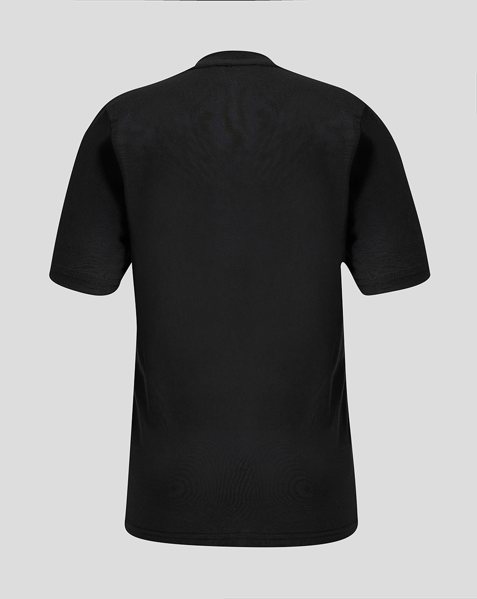 Black t-shirt on a light gray background