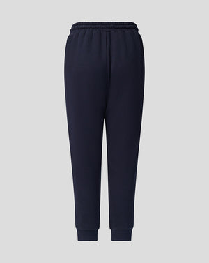 Back view of navy Harlequins junior travel joggers showing elastic waistband and ribbed cuffs.