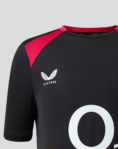 Black and red sports jersey with 'Castore' logo on a gray background
