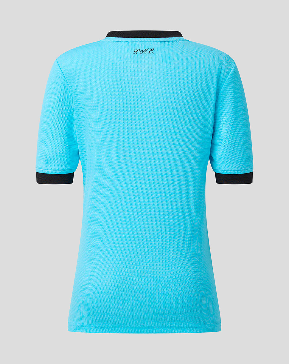 Blue sports jersey with black accents on a gray background