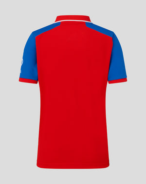 Back view of England junior T20 WWC replica shirt in red with blue sleeves