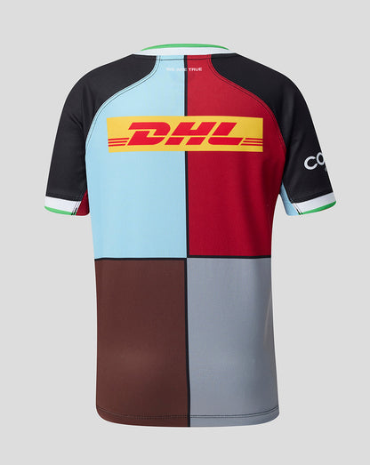 Color-blocked sports jersey with DHL logo on a gray background