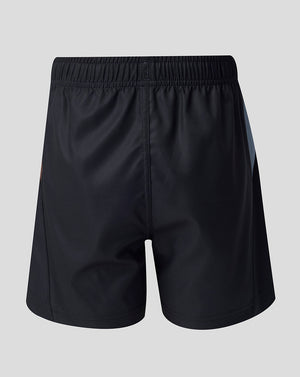 Back view of junior black home replica shorts with elastic waistband