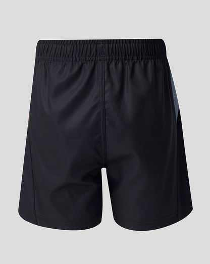 Back view of junior black home replica shorts with elastic waistband