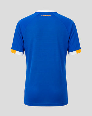 Back view of Everton FC Junior 26/27 Home Short Sleeve Shirt in blue with a small orange motto near the neckline