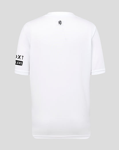 Back view of white Rangers FC training shirt with a small crest at the neckline and short sleeves