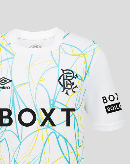 Front view of Rangers FC Junior 2026/27 Home Goalkeeper Shirt with bold BOXT sponsor and team crest