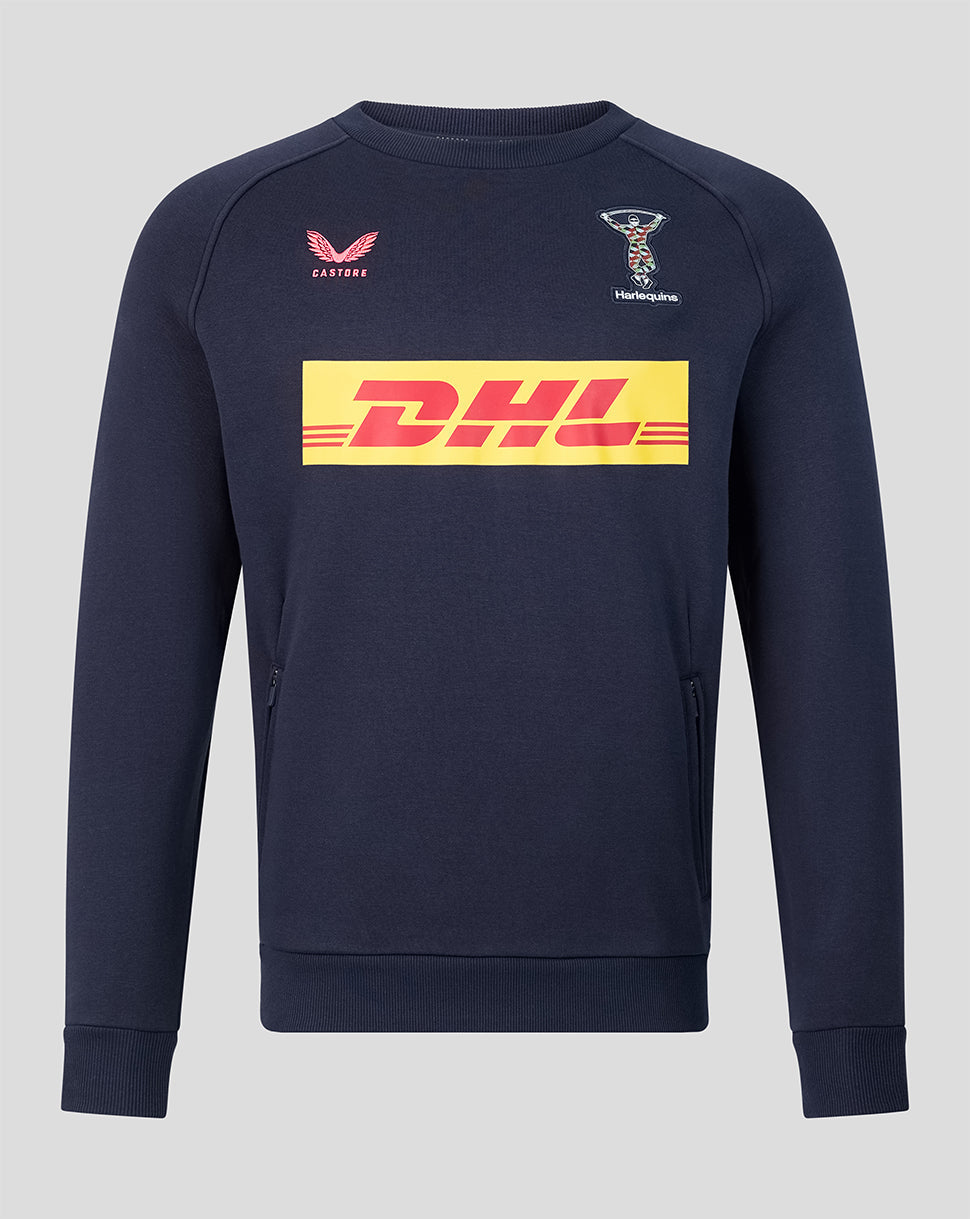 Navy Harlequins travel sweatshirt with club crest and DHL sponsor on chest