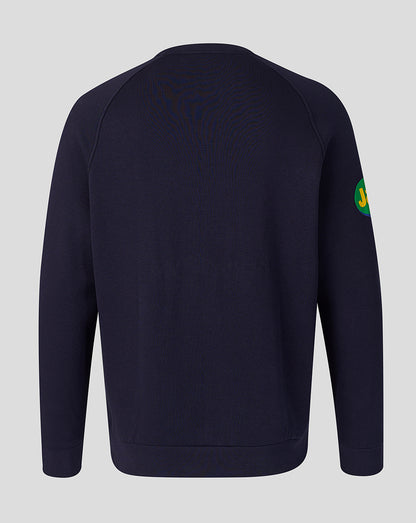 Back view of navy Leicester Tigers Adapt fleece Travel Sweatshirt with ribbed cuffs and hem