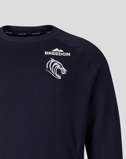 Navy Leicester Tigers Adapt Fleece Travel Sweatshirt chest logo with Breedon and tiger crest
