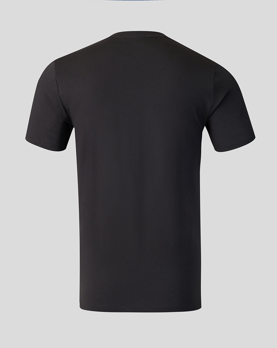 Back view of black 26/27 Travel T-Shirt with crew neck and simple silhouette.
