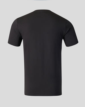 Back view of black 26/27 Travel T-Shirt with crew neck and simple silhouette.