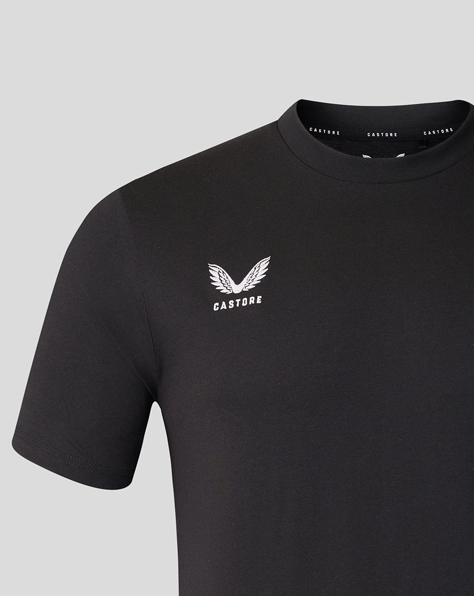 Black England Rugby travel T shirt with white Castore logo on the chest