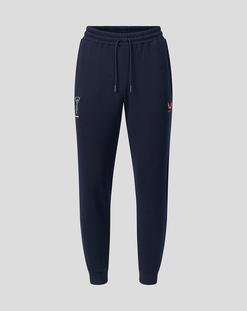 Harlequins navy travel joggers with crest on the left thigh and a drawstring waist