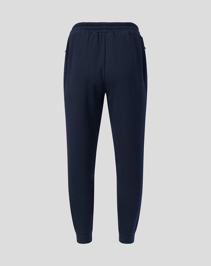 Harlequins navy travel joggers shown from back with tapered legs and ribbed cuffs