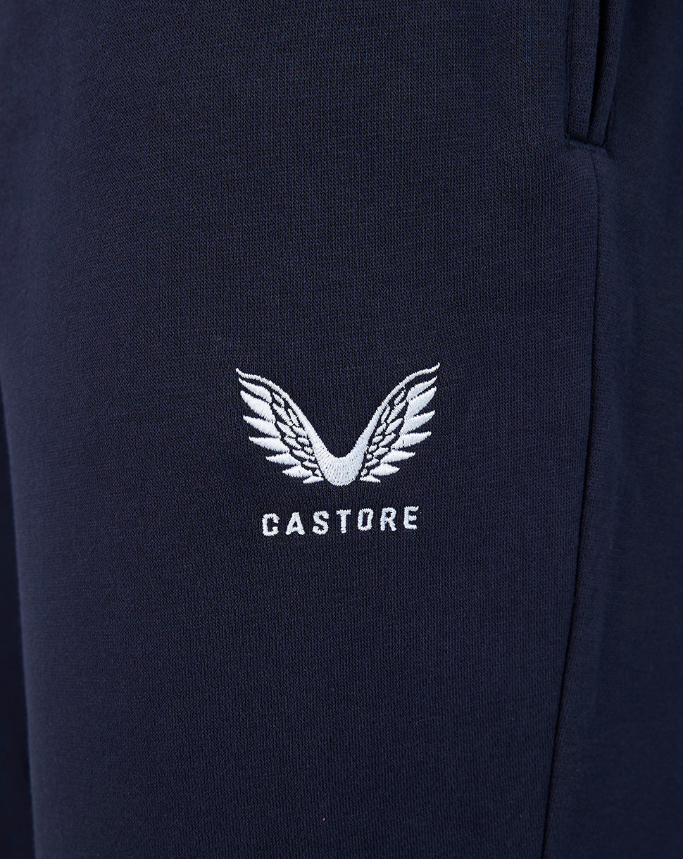 White Castore winged logo with Castore text embroidered on navy joggers.