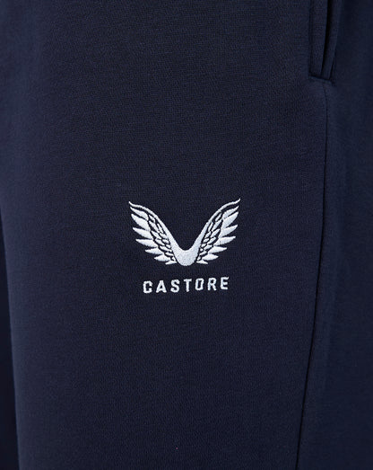 White Castore winged logo with Castore text embroidered on navy joggers.