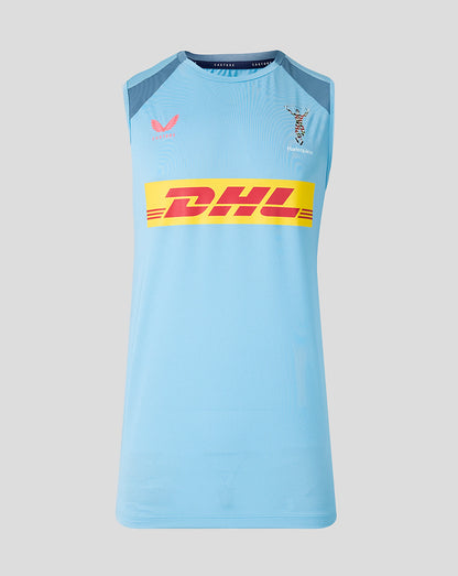 Light blue sleeveless shirt with DHL logo on a gray background
