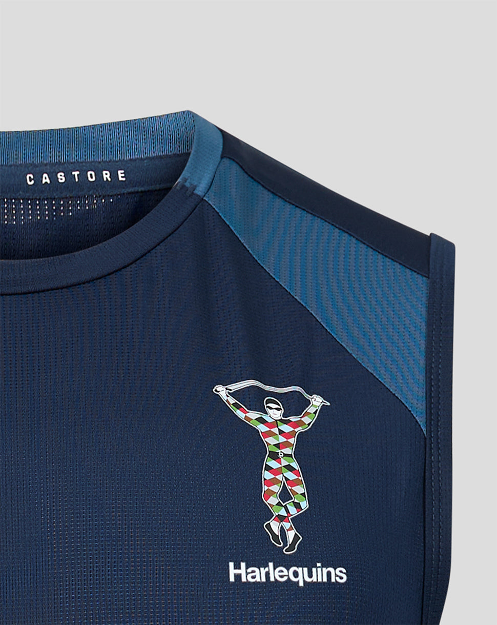 Navy sports jersey with Harlequins logo and Castore branding on a light gray background
