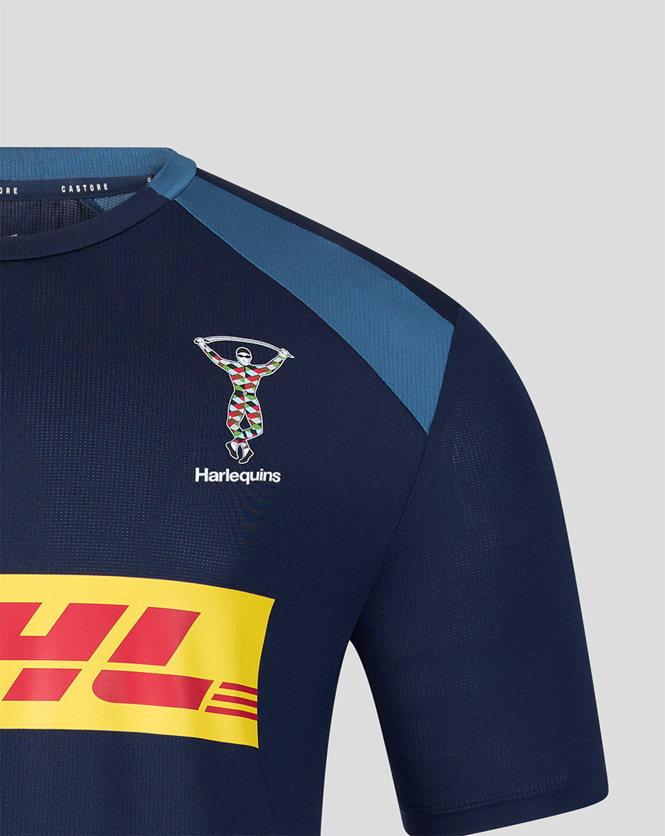 Navy sports jersey with Harlequins logo and DHL branding on a light gray background