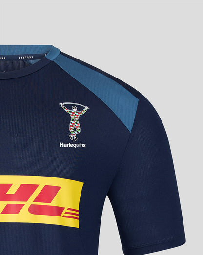 Navy sports jersey with Harlequins logo and DHL branding on a light gray background