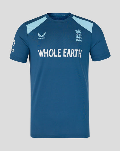 Blue sports jersey with 'Whole Earth' branding on a gray background