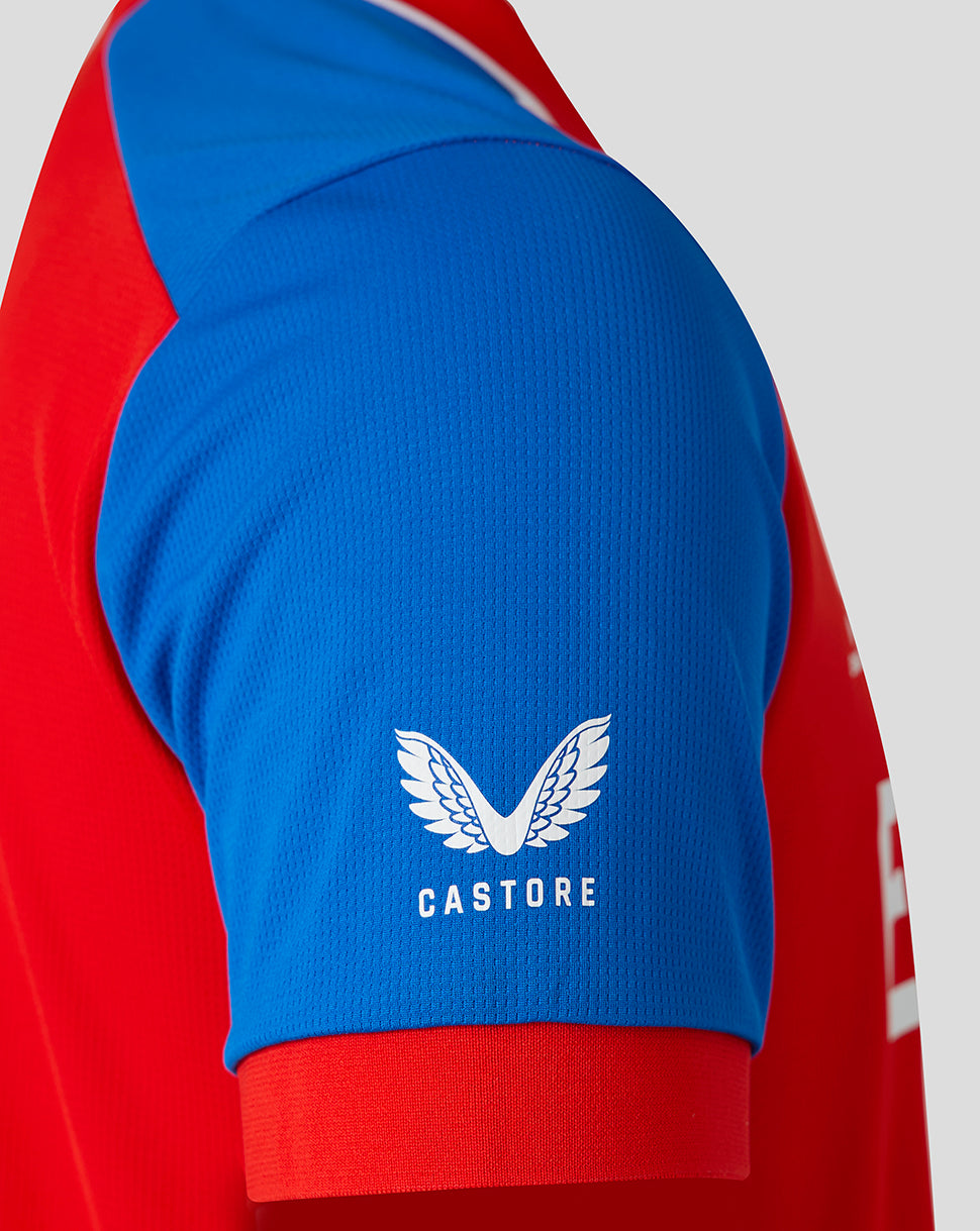 Blue sleeve with white Castore logo and wing emblem on the England 26/27 T20 WWC replica shirt
