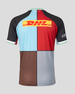 Back view of Harlequins 2026/27 home replica shirt with quartered panels and neckline detail
