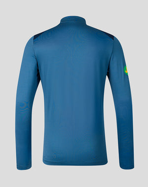 Back view of blue Leicester Tigers Training Quarter Zip Top showing dark shoulder panels and clean silhouette.