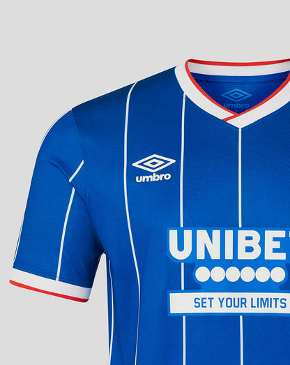 Blue sports jersey with 'Umbro' and 'UNIBET' branding on a gray background