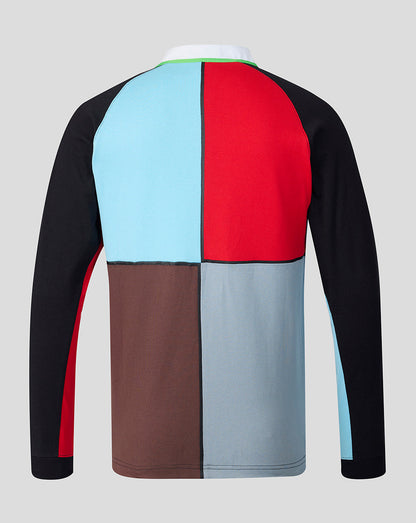 Back view of Harlequins 2026/27 Home Classic Long Sleeve Shirt displaying multicolor quartered panels