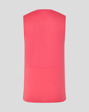 Red sleeveless top on a light gray background