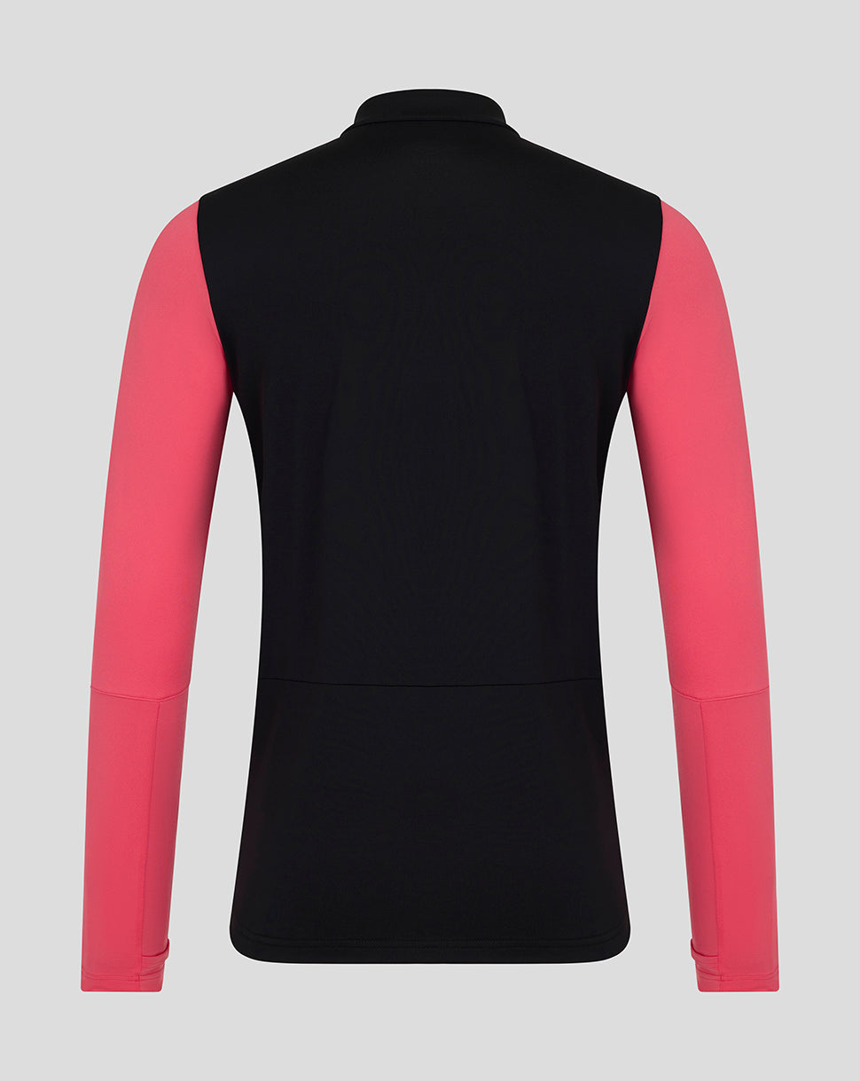 Black and pink long-sleeve shirt on a light gray background