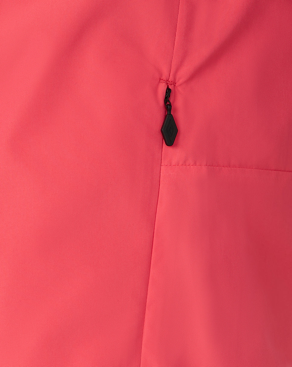 Close-up of a pink jacket with a zipper detail