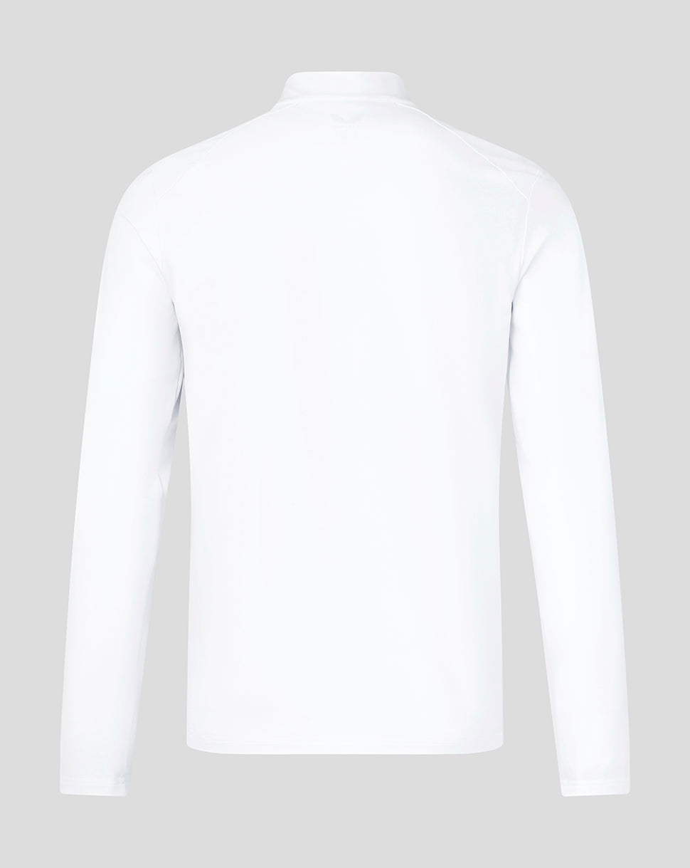 White long-sleeve shirt on a light gray background