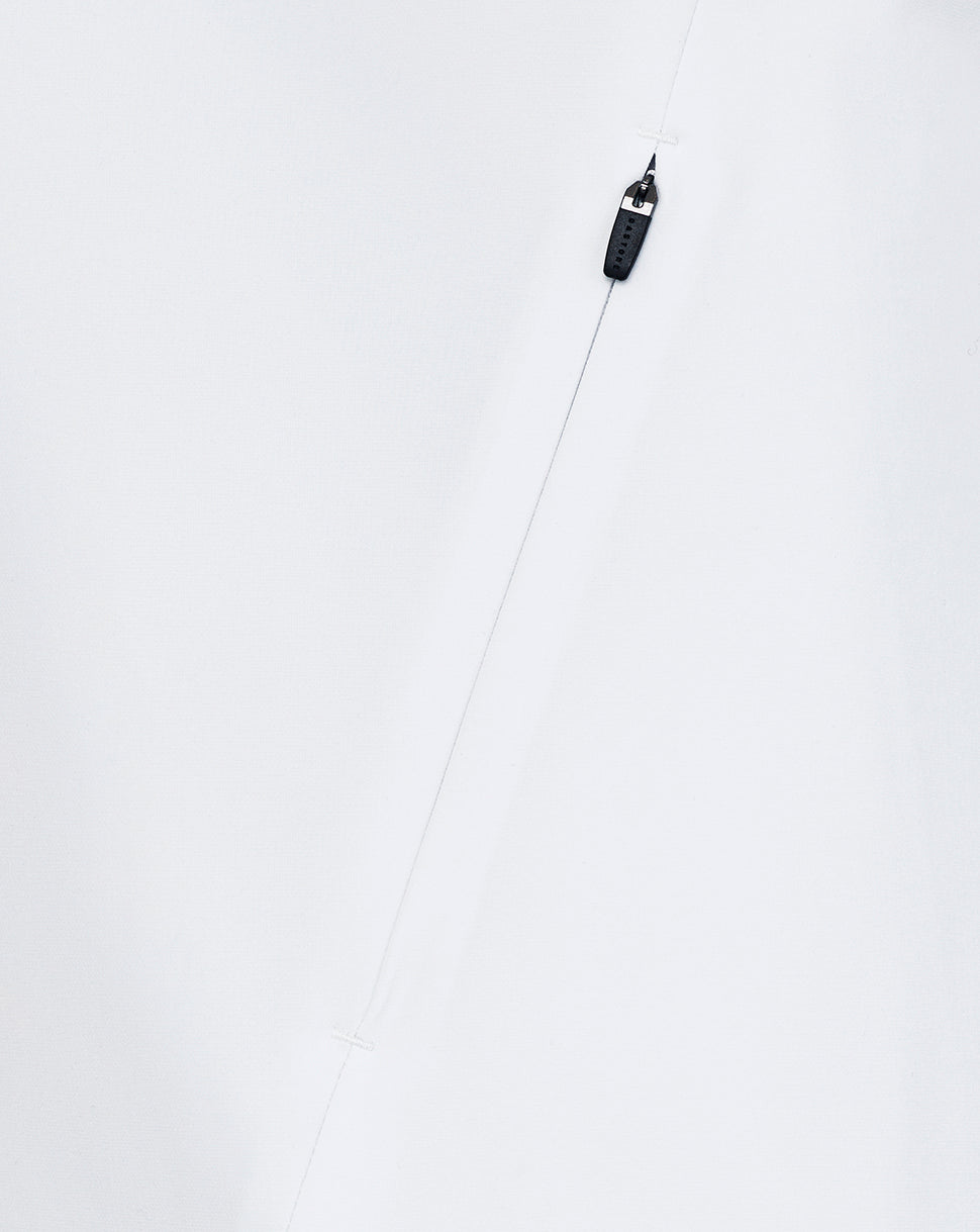 Black zip on a white jacket