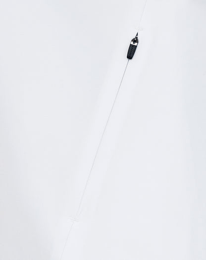 Black zip on a white jacket