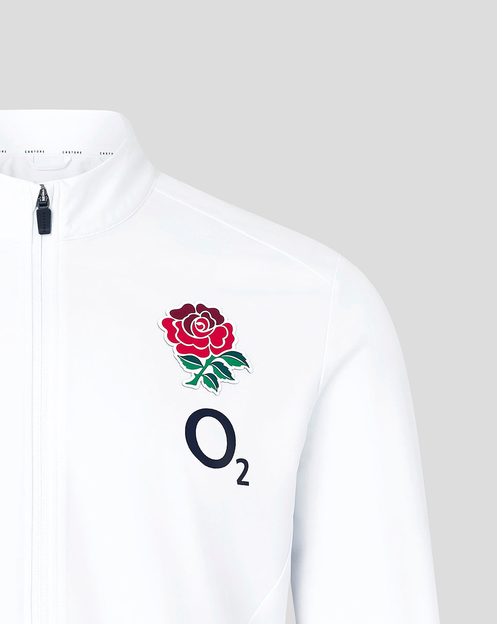 White England Rugby 26/27 Anthem Jacket with Red Rose crest and O2 logo on the chest