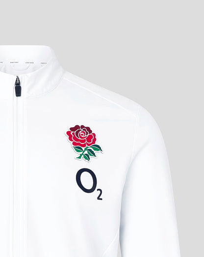 White England Rugby 26/27 Anthem Jacket with Red Rose crest and O2 logo on the chest