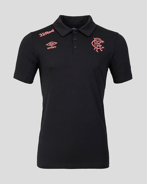 Rangers FC women's 2026/27 presentation polo in black with pink 32Red sponsor and crest on the chest