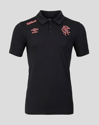 Rangers FC women's 2026/27 presentation polo in black with pink 32Red sponsor and crest on the chest
