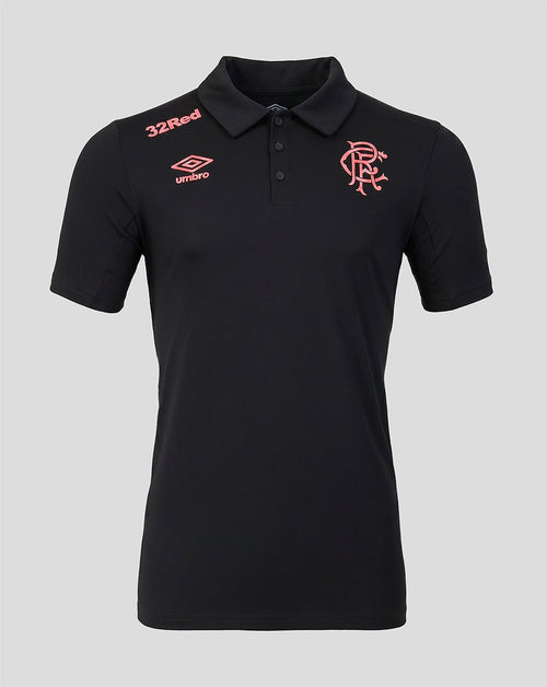 Rangers FC women's 2026/27 presentation polo in black with pink 32Red sponsor and crest on the chest