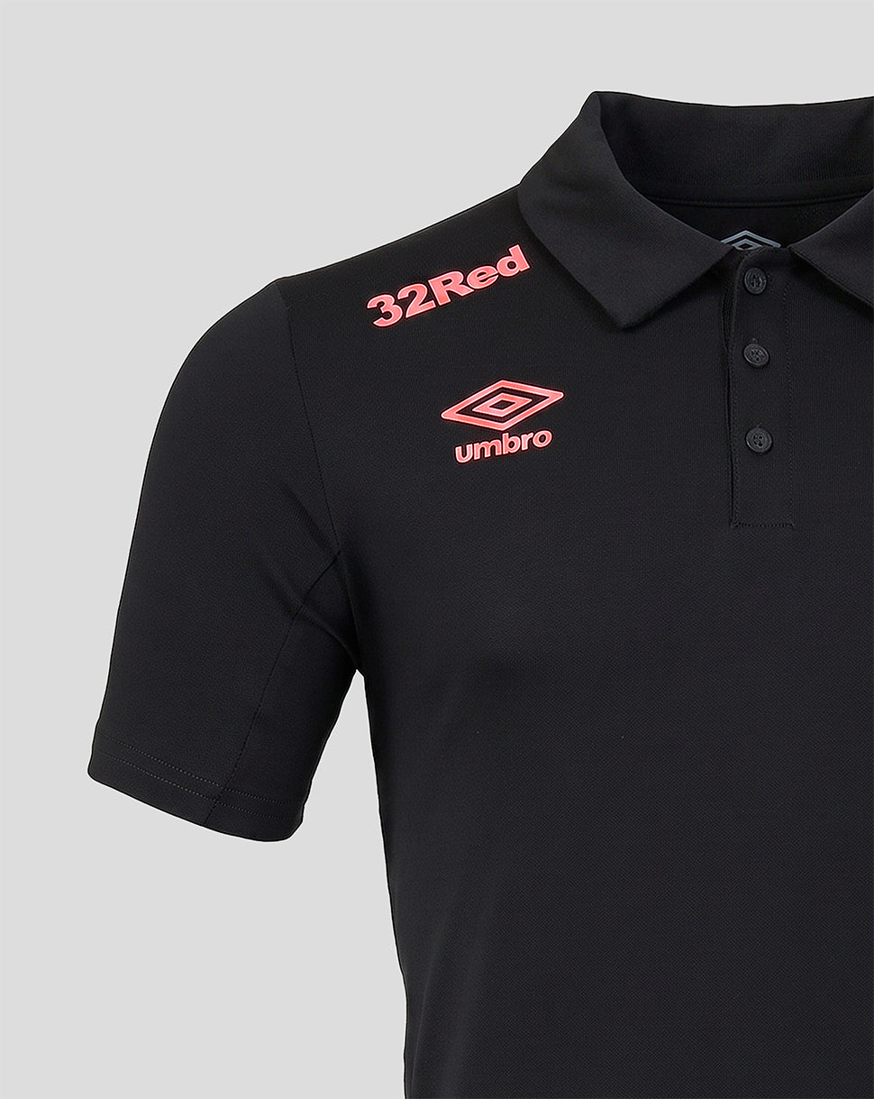Rangers FC presentation polo close up showing pink 32Red and Umbro logos on the chest.