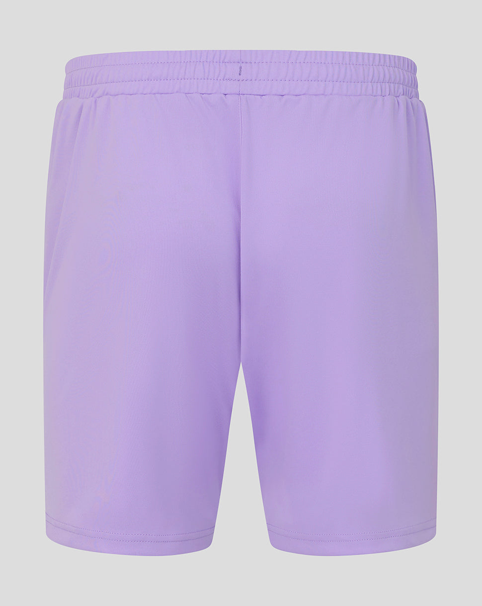 Light purple athletic shorts with an elastic waistband, shown from the back on a solid light gray background.