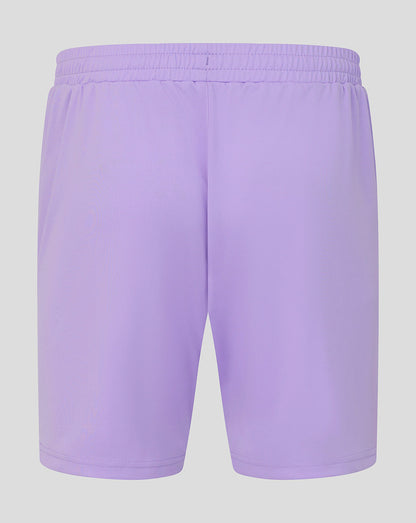 Light purple athletic shorts with an elastic waistband, shown from the back on a solid light gray background.
