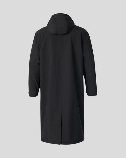 Black coat with a hood on a light gray background