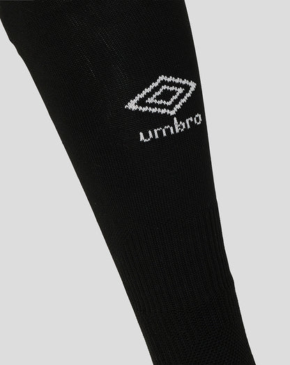 Close-up of black Rangers FC junior third sock with white Umbro logo